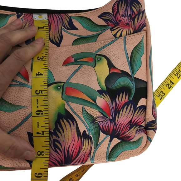 Anuschka  NEVER USED Handpained Leather Shoulder Bag Tropical Toucans - Picture 4 of 10